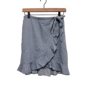 J CREW Chambray Denim Faux Wrap Skirt. Size XS